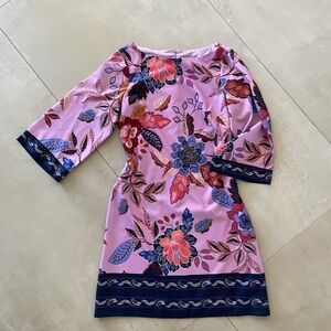 Vince Camuto Pink Floral Sheath Dress – 3/4 Sleeve Satin Shift – Size 4